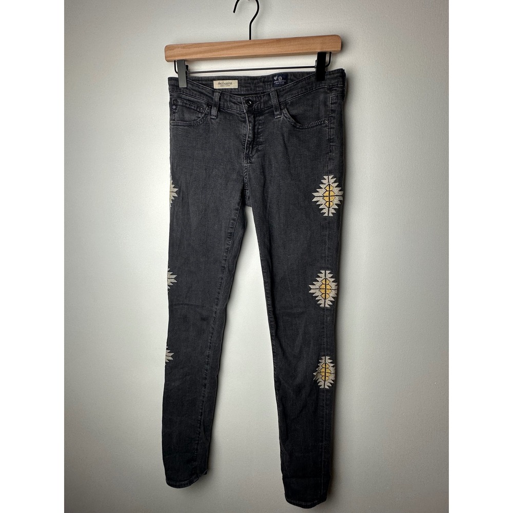 AG Adriano Goldschmied The Legging Ankle Skinny Jeans Gray‎ Aztec Embroidery 26R